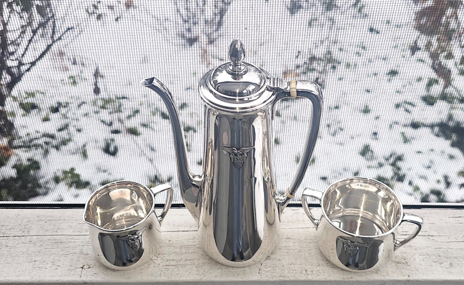 1925 TIFFANY USMA WEST POINT CRESTED STERLING SILVER 4 PCE DEMITASSE TEA SERVICE
