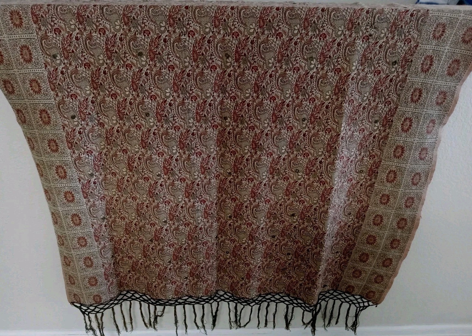 Antique Indian Boho Banjara Kuchi Geometric floral hand woven loomed tapestry