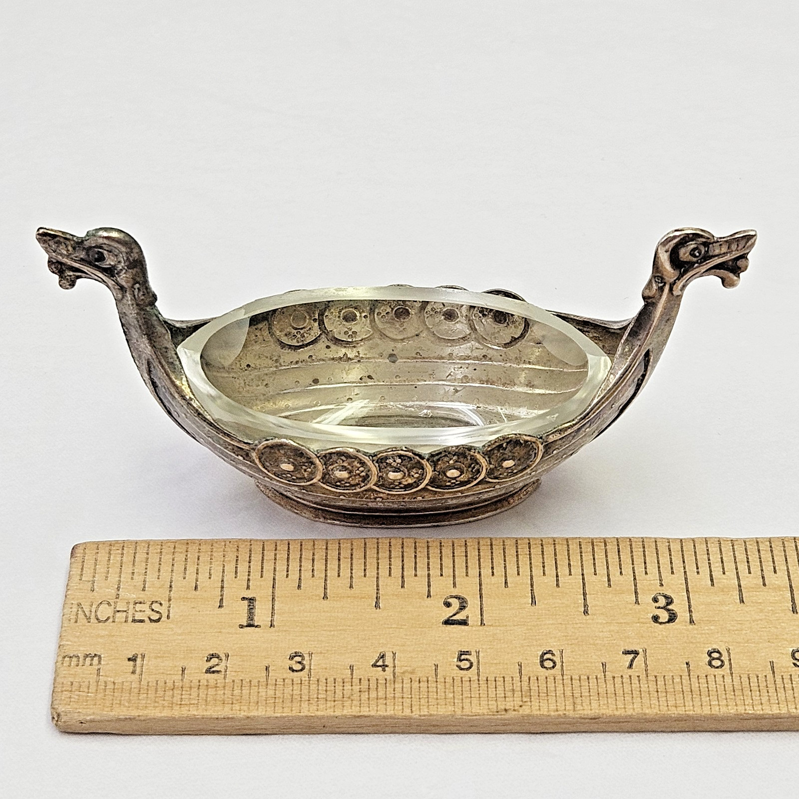 Vintage Albert Scharning 830 Silver ASch Viking Ship Salt Cellar Glass Insert
