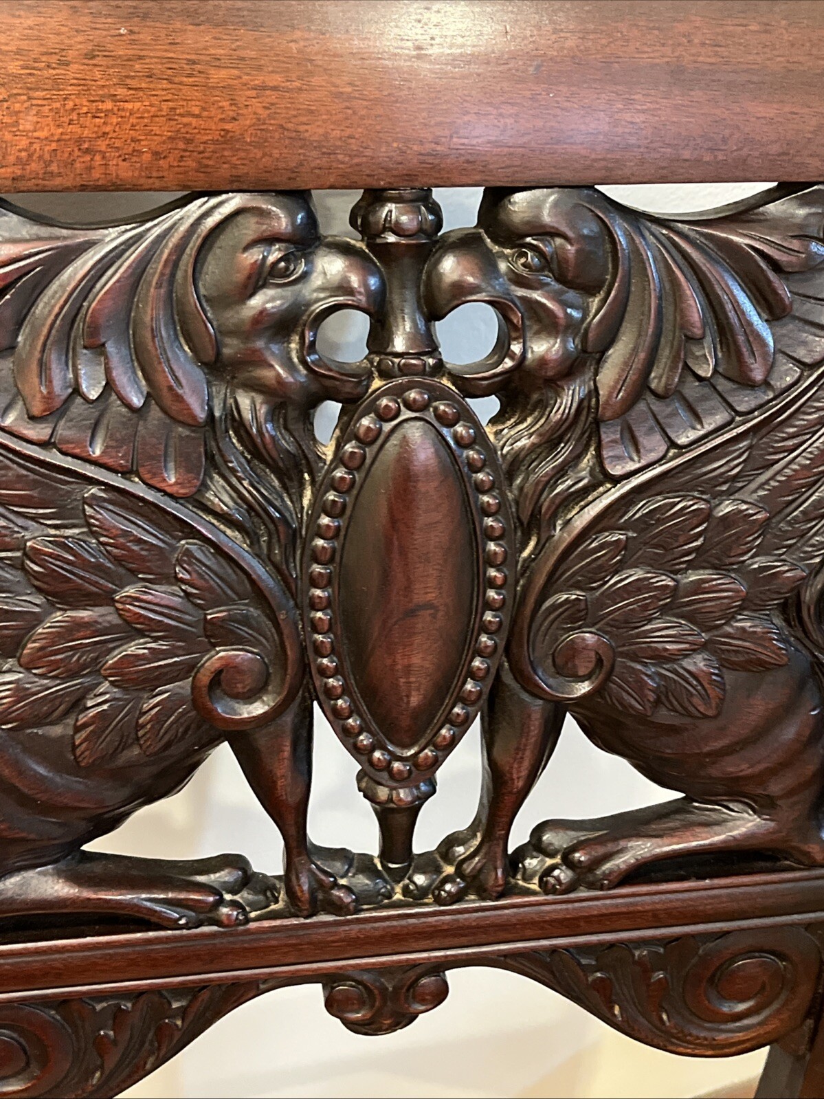 Antique Victorian Renaissance Carved Winged Griffin Pair Of Chairs