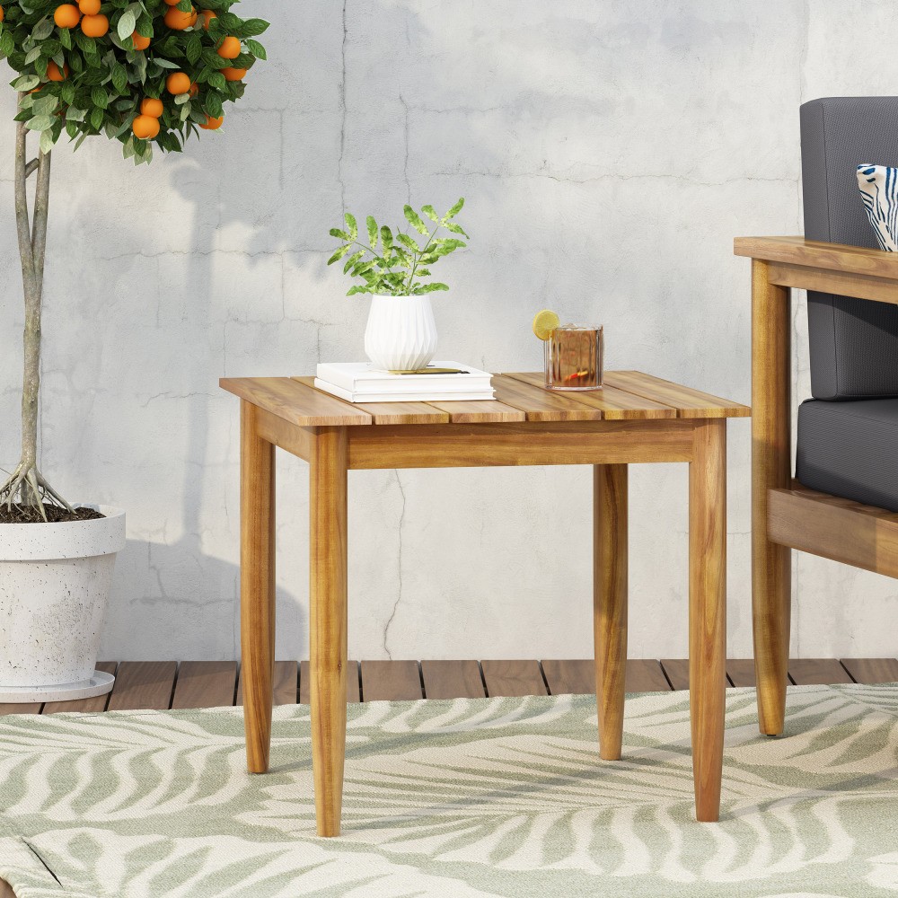 Outdoor Wood Square Patio Dining Table Weatherproof Garden Side Table