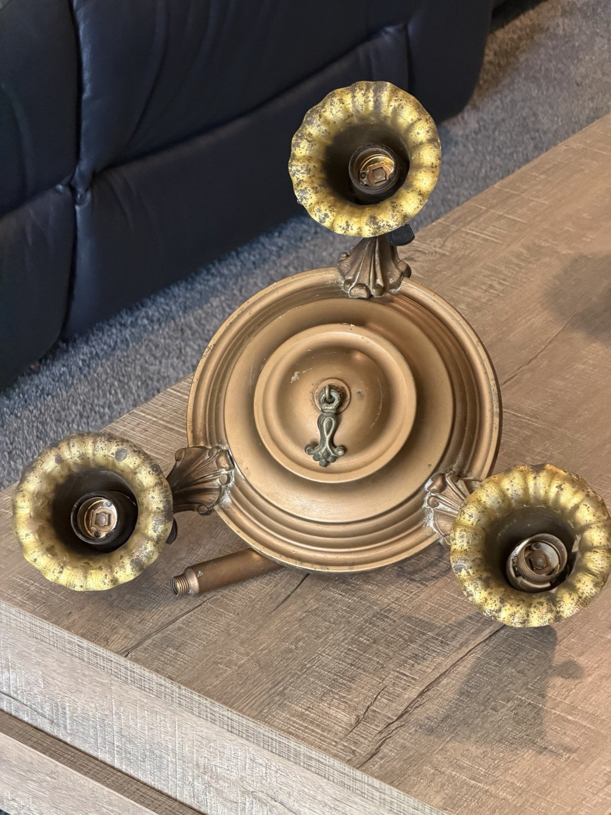Vintage Brass Hanging Chandelier 13 Inch Three Light Fixture