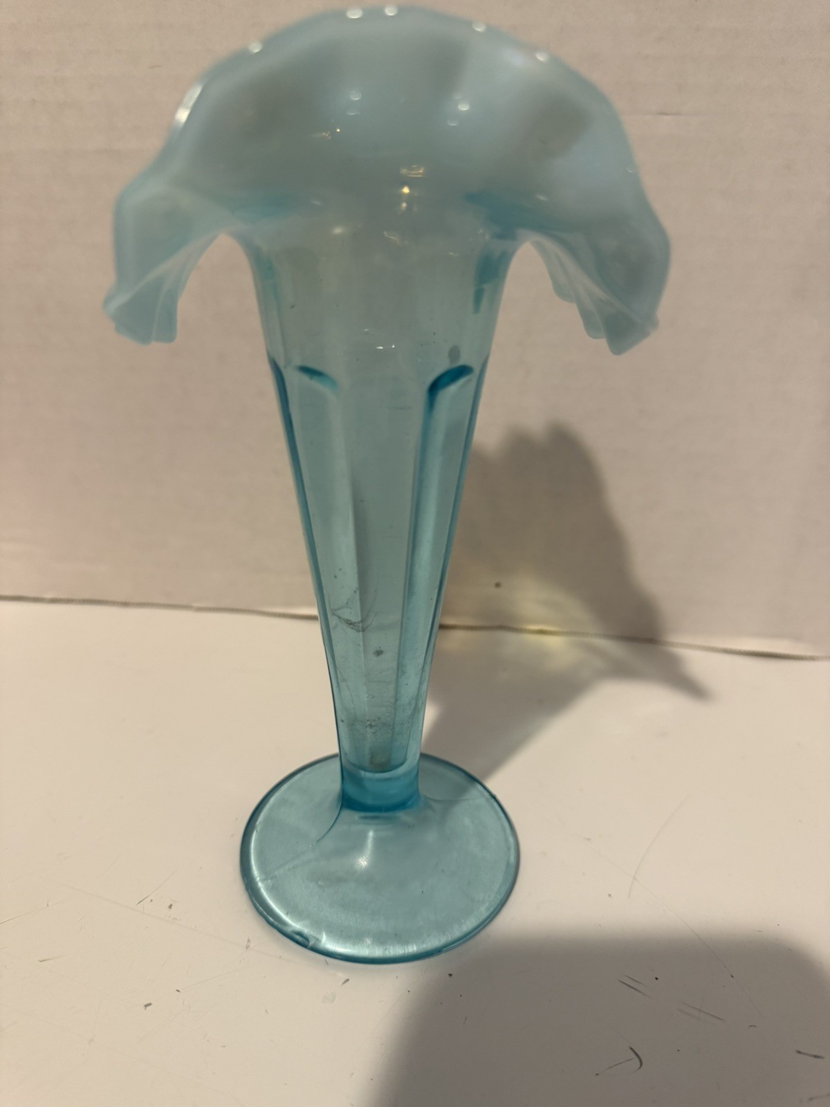 Northwood Lorna Flare Vase Light Blue Ruffled Opalescent EAPG 6 3/4″ Antique