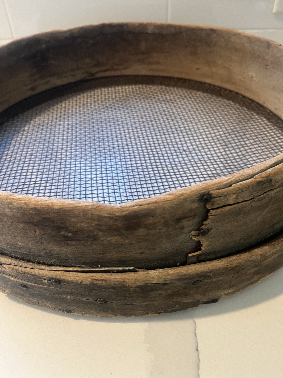 Antique Primitive 17” Diameter Large Bentwood Grain Sieve/Flour Sifter