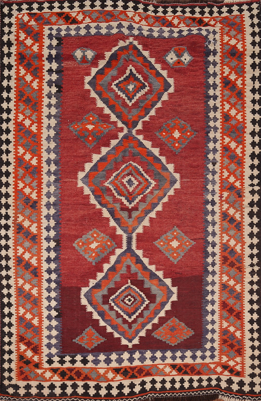 Hand-Woven Vintage Kilim Rug 5×7 Ft Geometric Orange / Red Wool Oriental Carpet