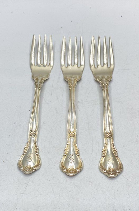Gorham Chantilly Sterling Silver Salad Forks 3pc Set 5 3/4 Inch Monogrammed