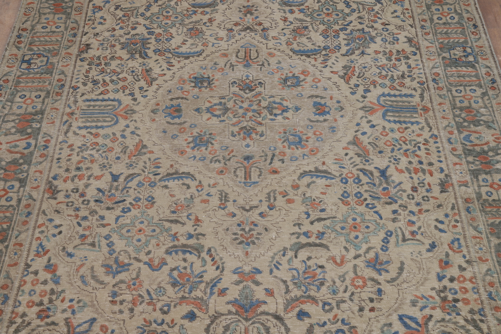 Traditional Vintage Ivory Handmade Wool Geometric Tebriz Area Rug 7×10 Carpet
