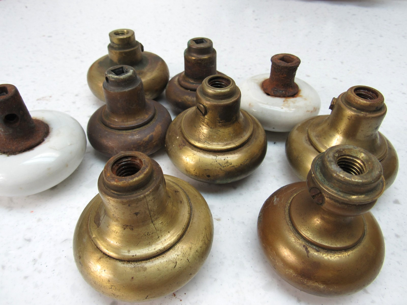 Lot of 9 Antique Door Knobs vintage metal Brass Porcelain