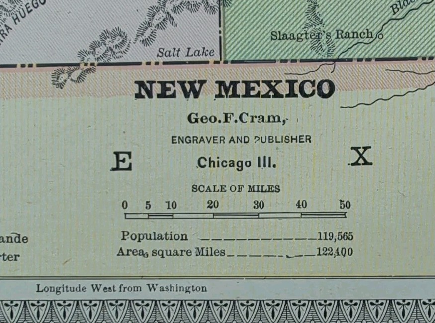 Vintage 1886 NEW MEXICO TERRITORY Map 11″x13″ Old Antique Original SANTA FE TAOS