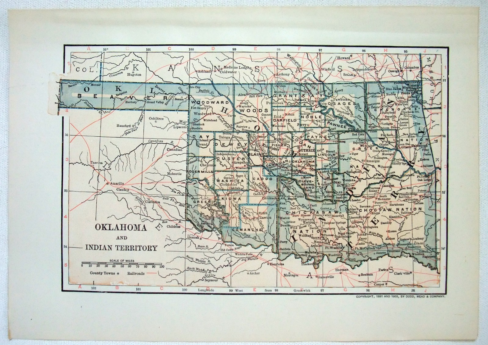 Oklahoma & Indian Territory – Original 1903 Dated Map by Dodd Mead & Company.