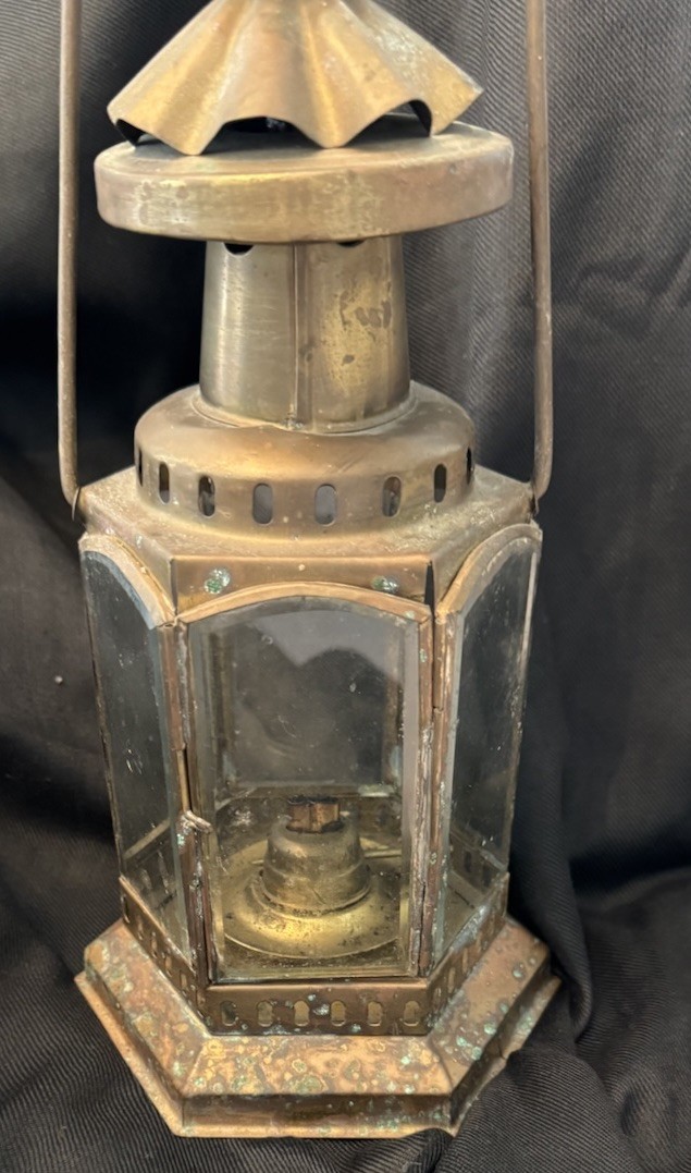 Vintage Hexagonal Brass Nautical Ship’s Lamp/ Lantern Oil Lamp