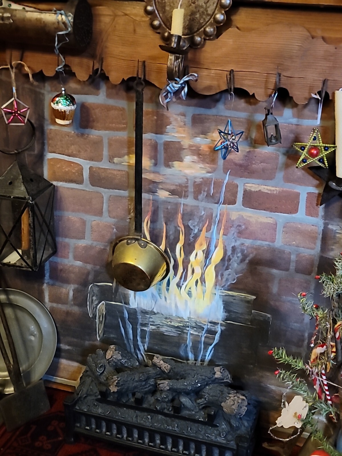 Brass Spun Dipper Fireplace 1850 Iron Rattail Handle Rolled Edges 22″