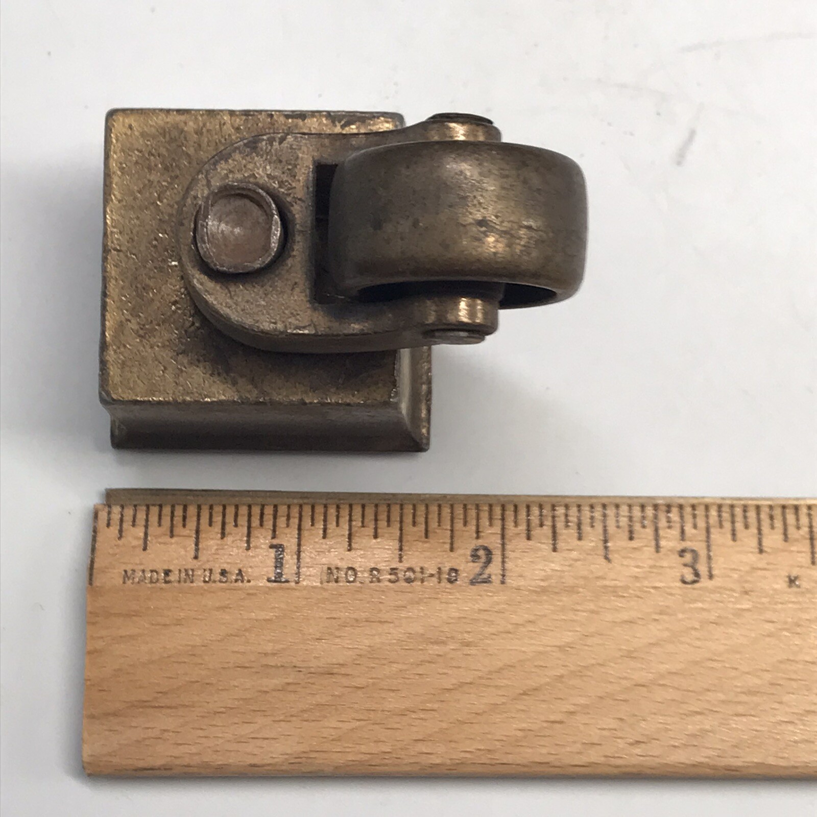 2 VTG Brass Square Cup Caster Hardware 2.5″ Tall 1″ Dia Wheel Cup 1.25″ Square