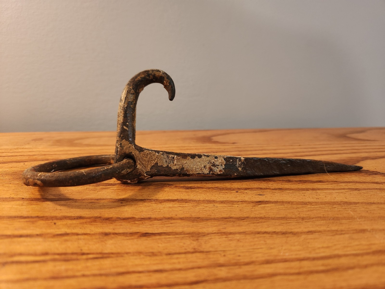 18th/19th Century Antique Hand Wrought Iron Hook and Ring on Spike, Horse Hitch