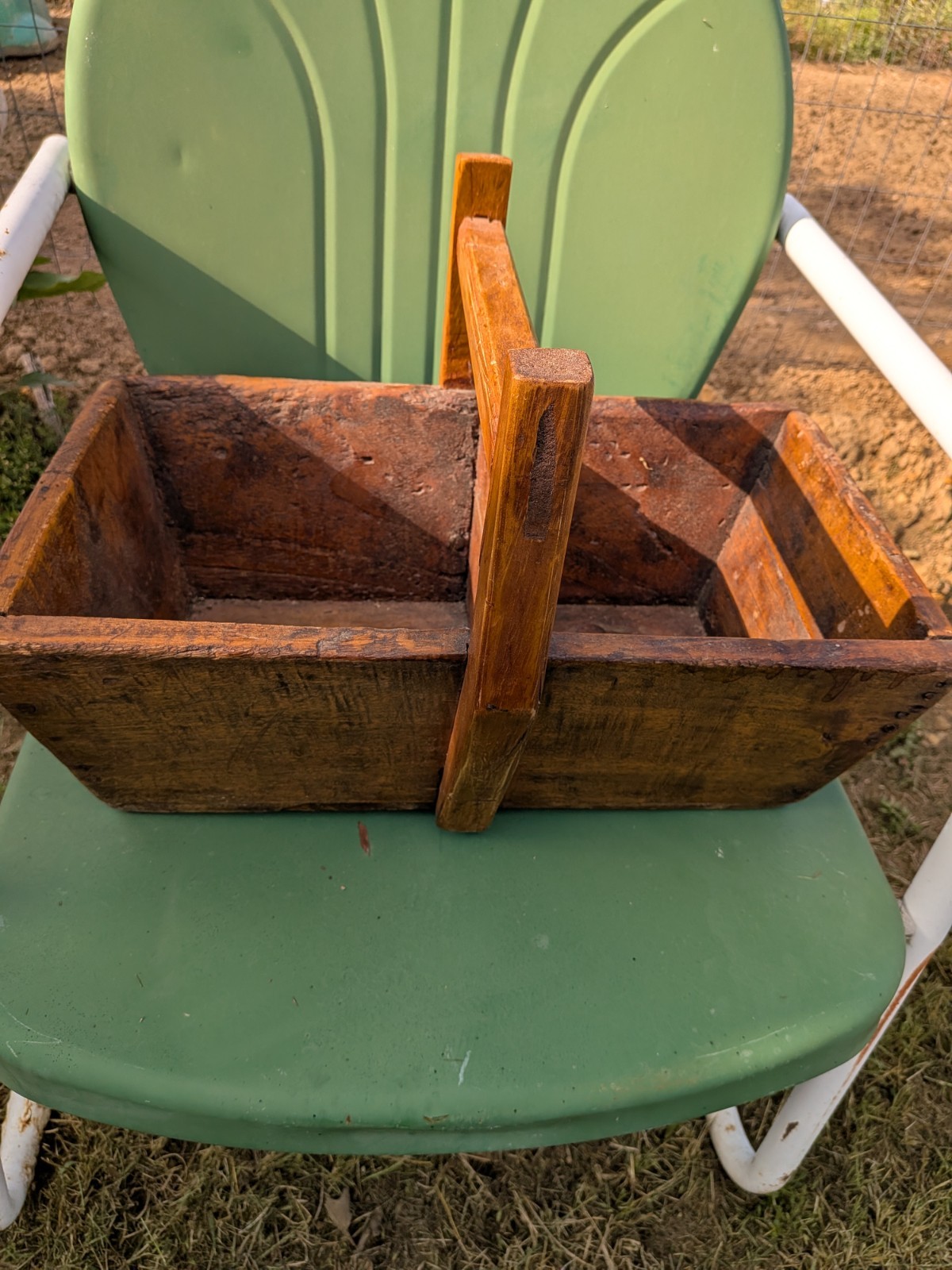 Antique Primitive Wooden Garden Trug / Carrier Square Nails Wooden Pegs