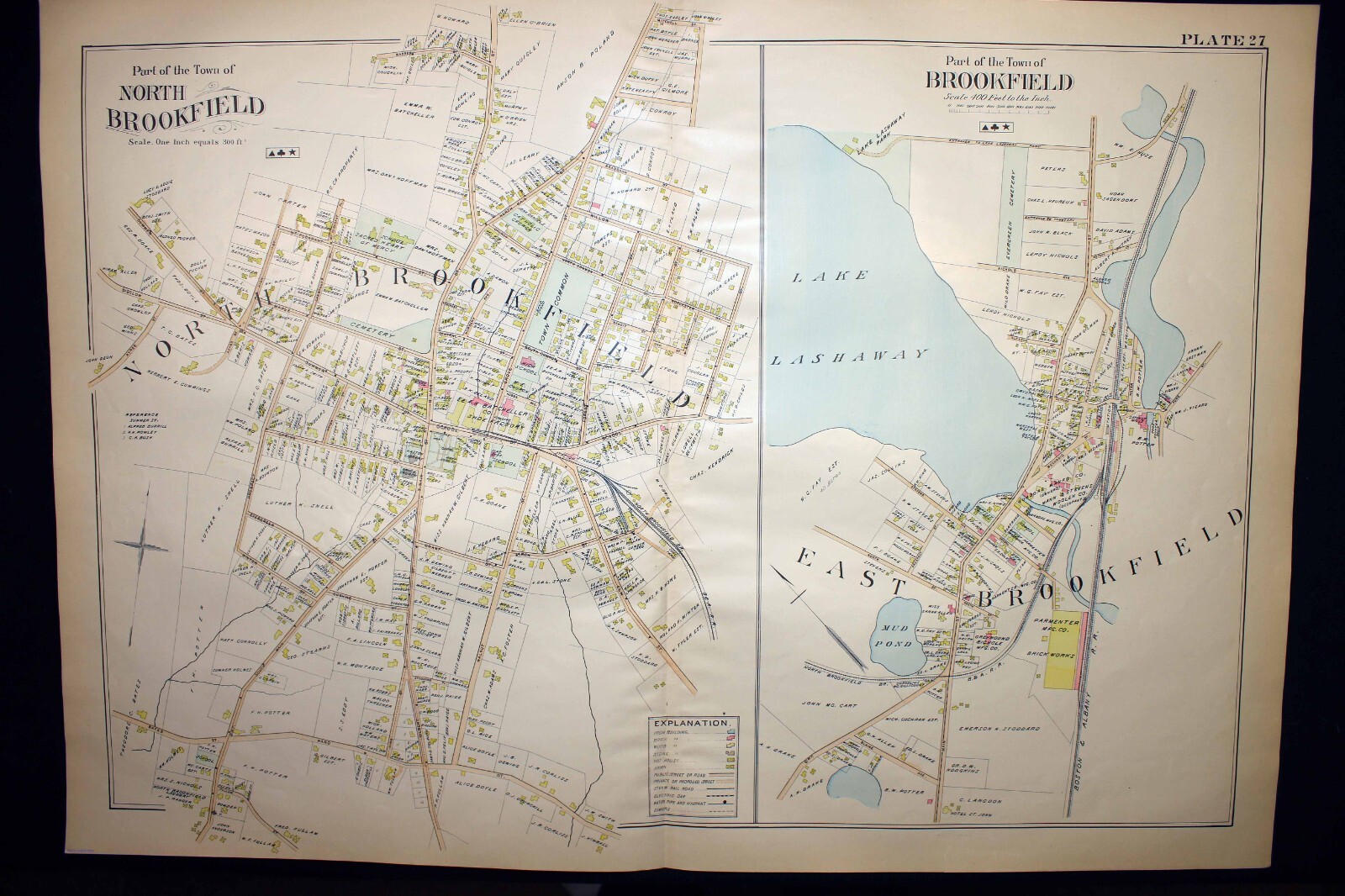 Brookfield North & East Antique Map 1898 Worcester County Massachusetts