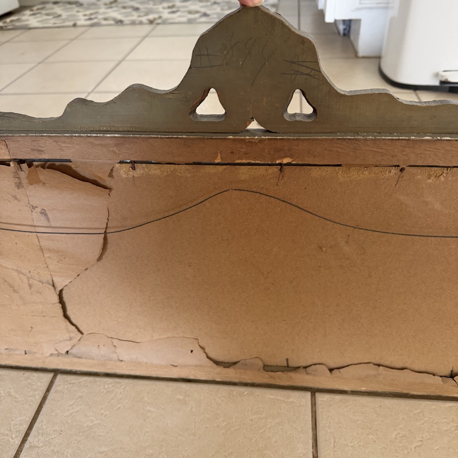 Antique 3 Panel Bevel Glass Buffet Mantle Mirror French Wood Frame Floral Carved