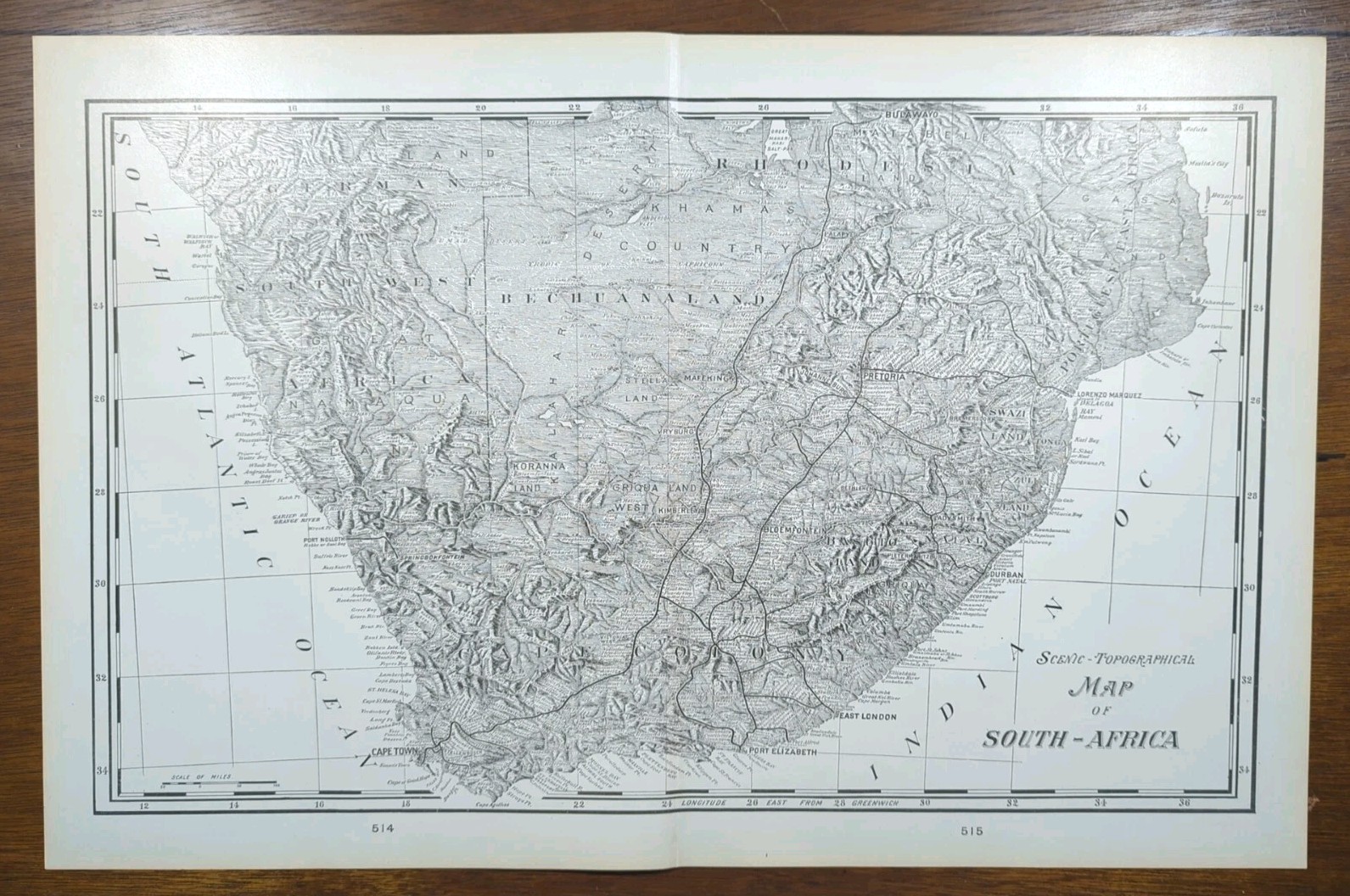 Vintage 1901 SOUTH AFRICA TOPO Map 22″x14″ Old Antique Original KIMBERLEY DURBAN