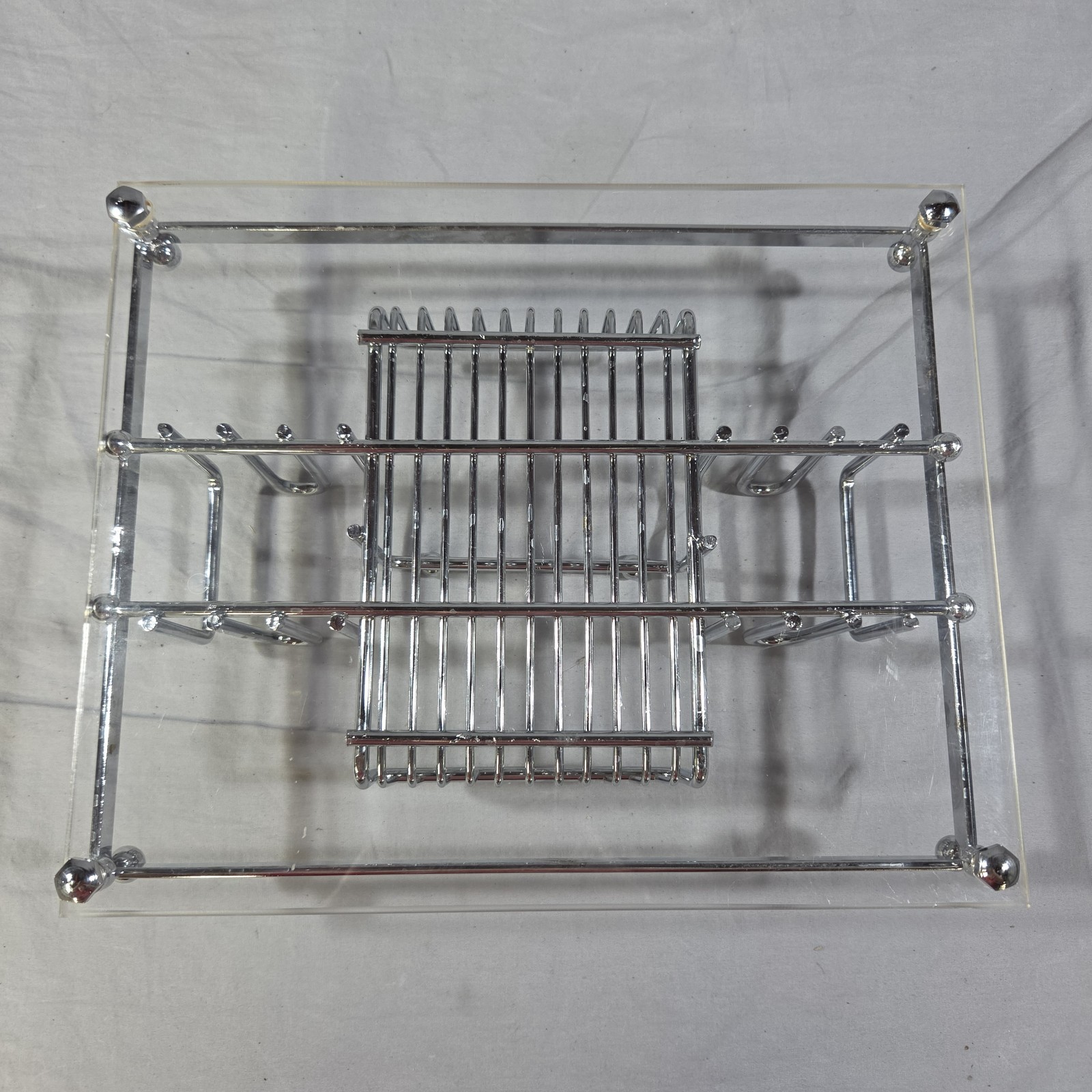 Retro Charles Hollis Jones Flatware Buffet Tray Chrome & Lucite MCM Organizer