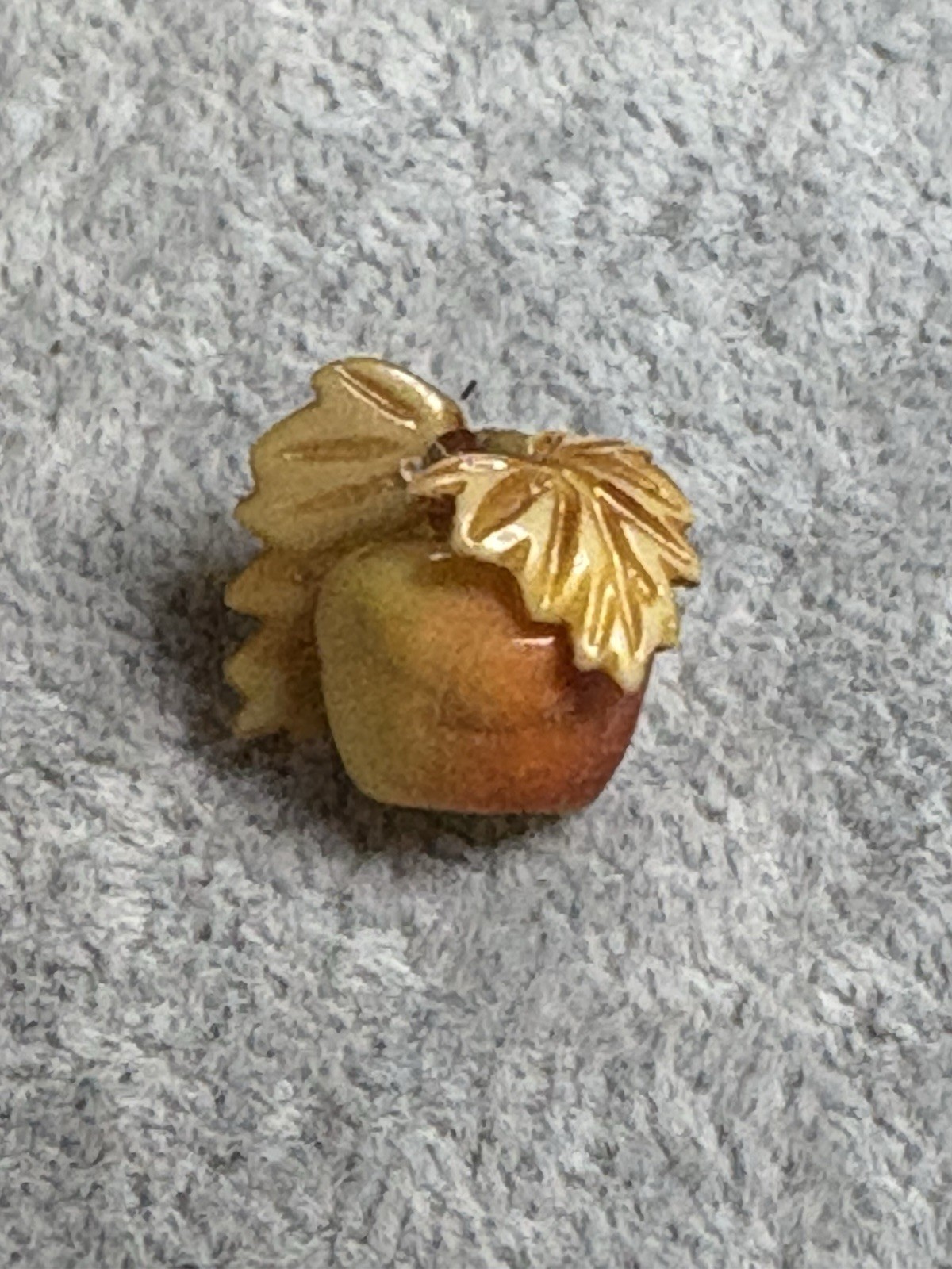 Vintage Celluloid Apple and leaf Button by Marion Weeber, Realistic Fruit