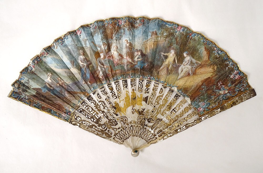 Gouache Fan Landscapes Characters Women Queen Mother Of Pearl Directoire XVIII