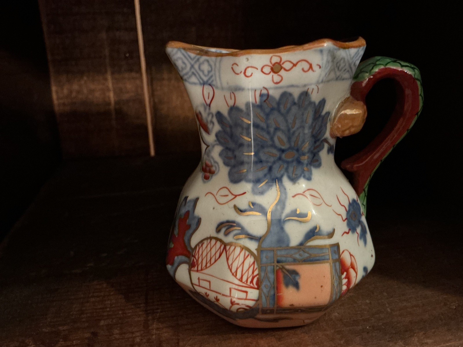 Early Antique Imari Hydra Jug Small Mason’s Ironstone Pitcher Snake Handle