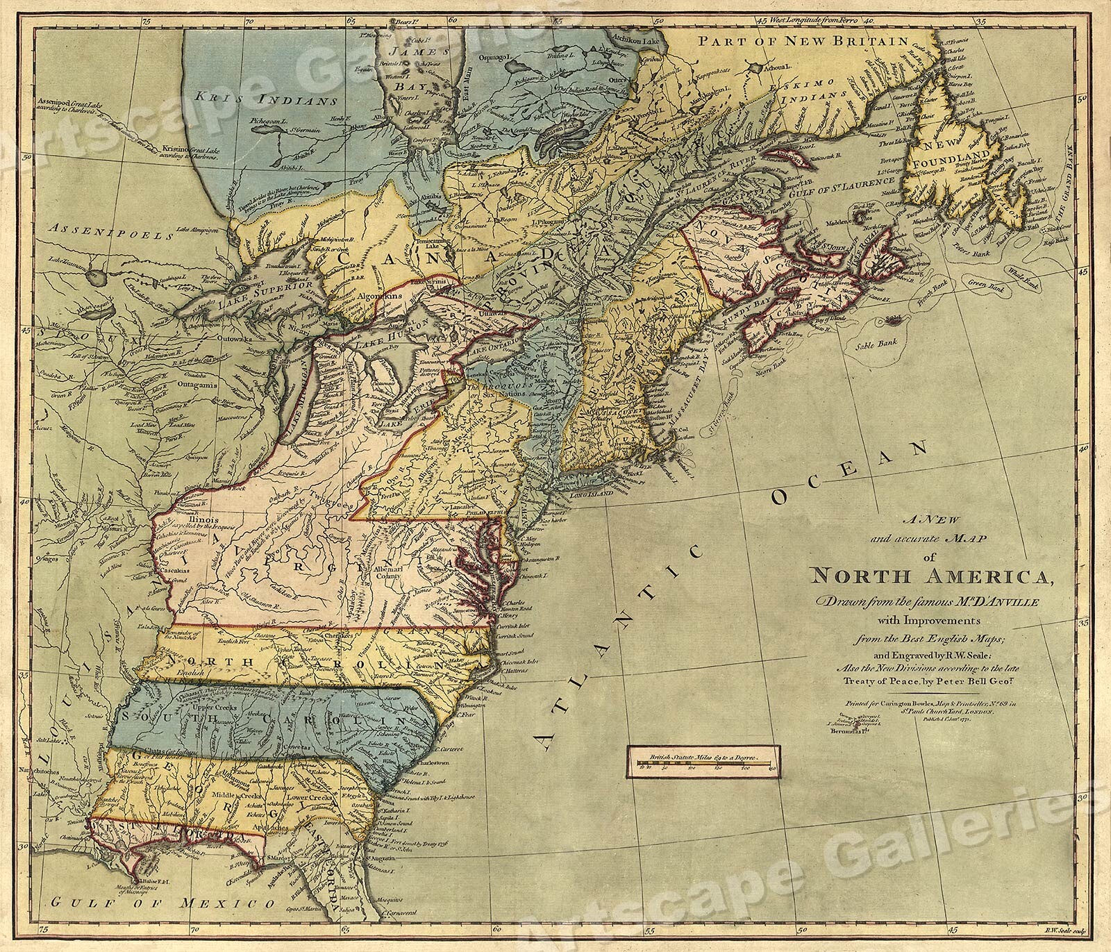 Map of North America 1771 – Early American Colonies – 16×20