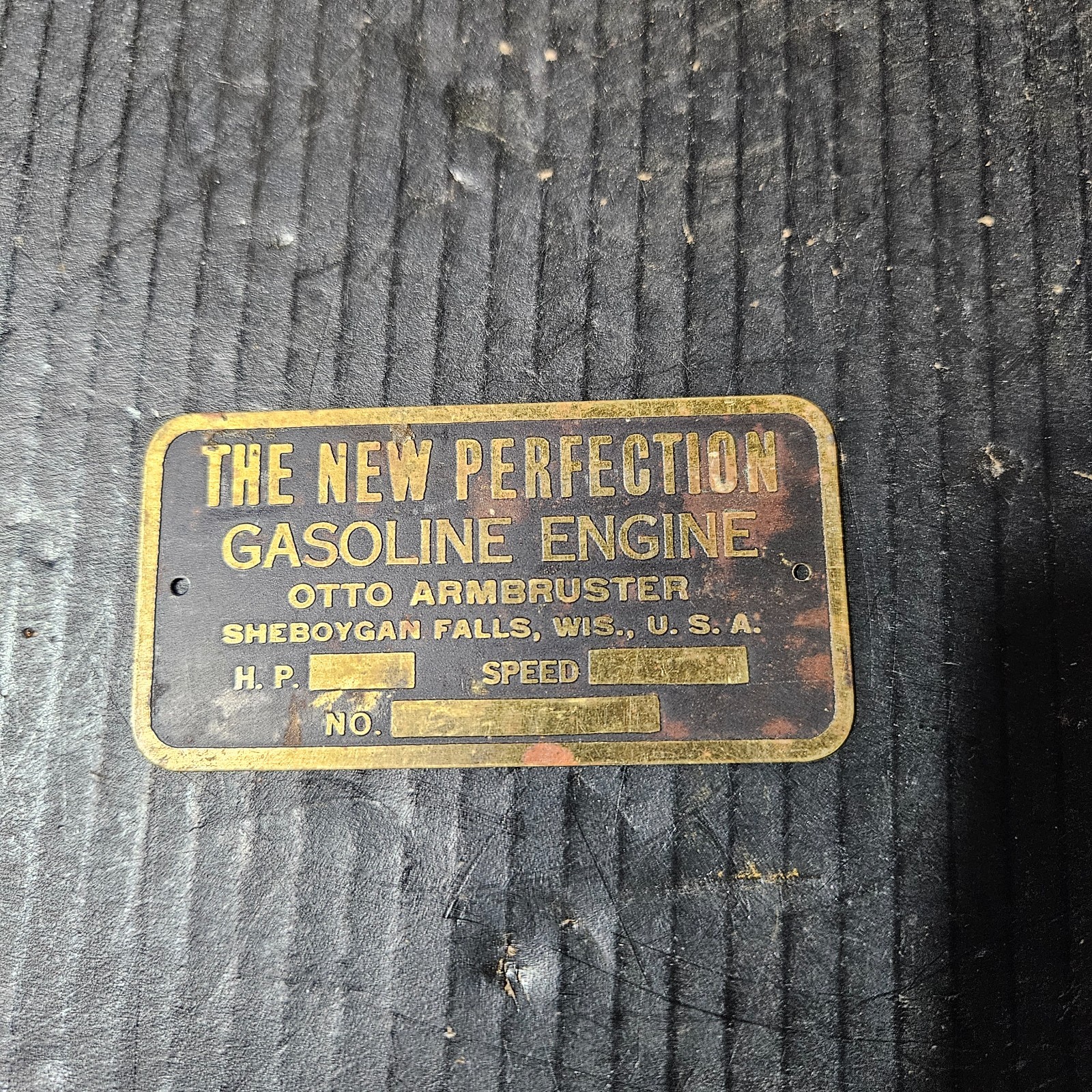 Brass The new perfection Gasoline Engine Nameplate Plaque ID Tag Hit Miss