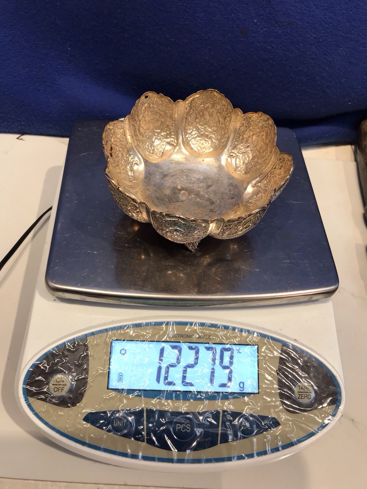 Vintage Hand Engraved Middle Eastern Bowl,84 SOLID Silver 122.79 grams