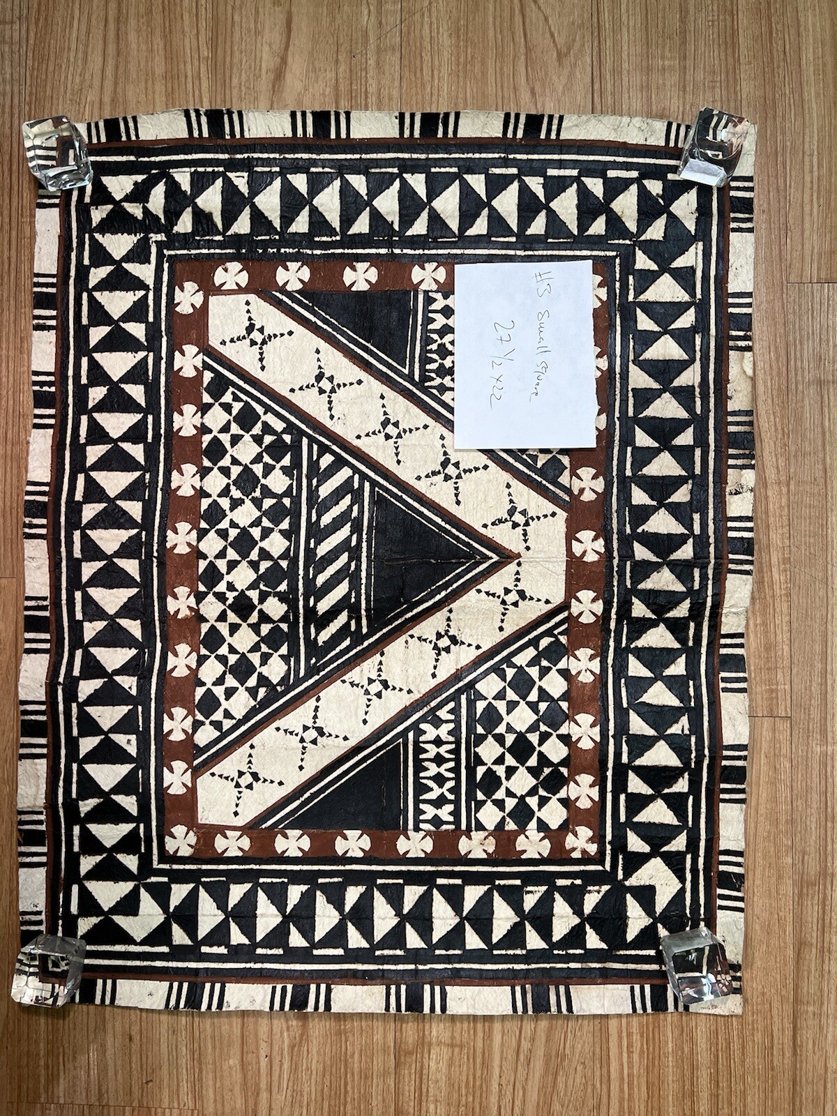 Pacific Islands Samoa Tuvalu Polychrome Bark cloth Floor Mat 20th C small #3