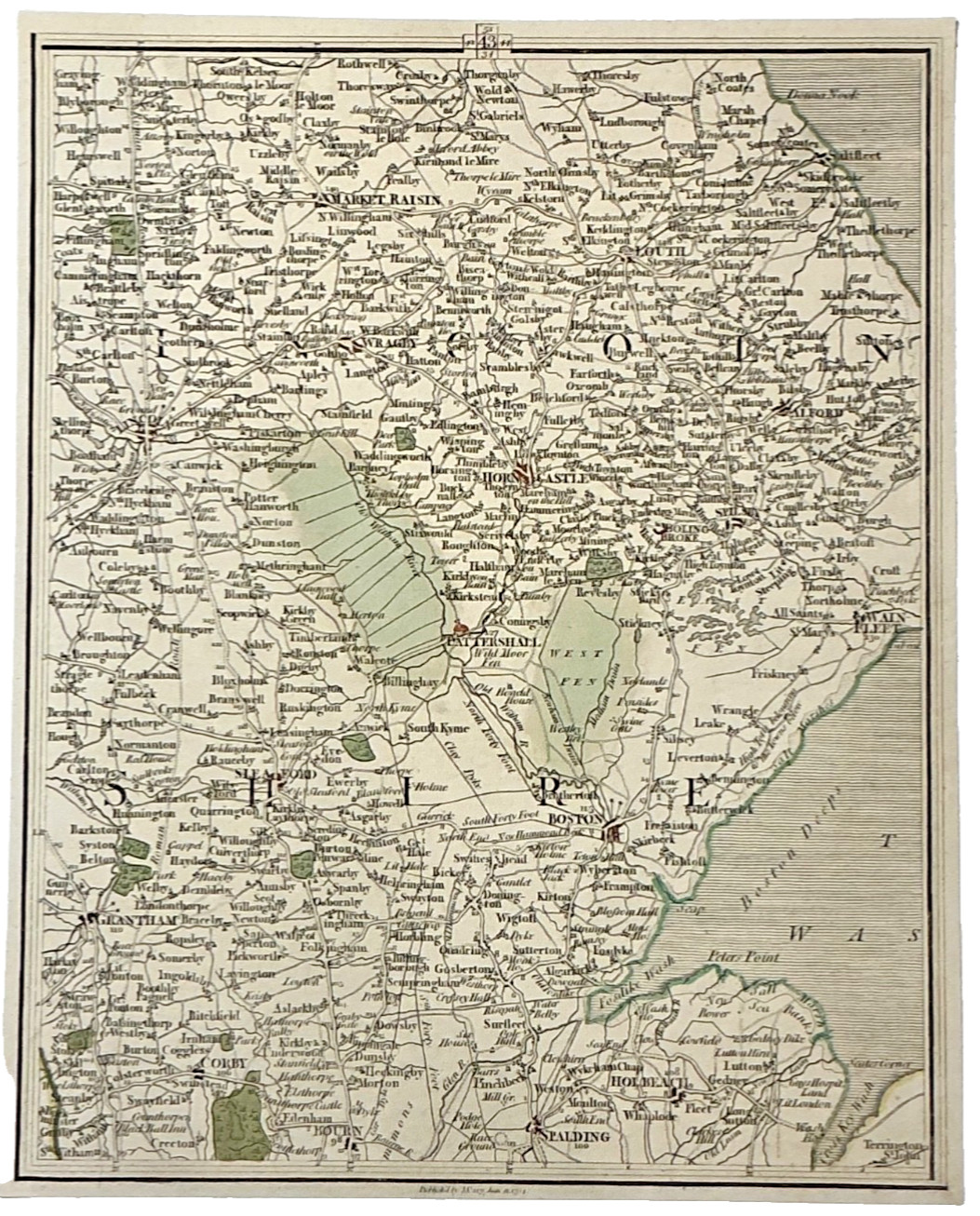 Antique Map Lincolnshire J Cary 1791 Hand Coloured Antique engraved map of the