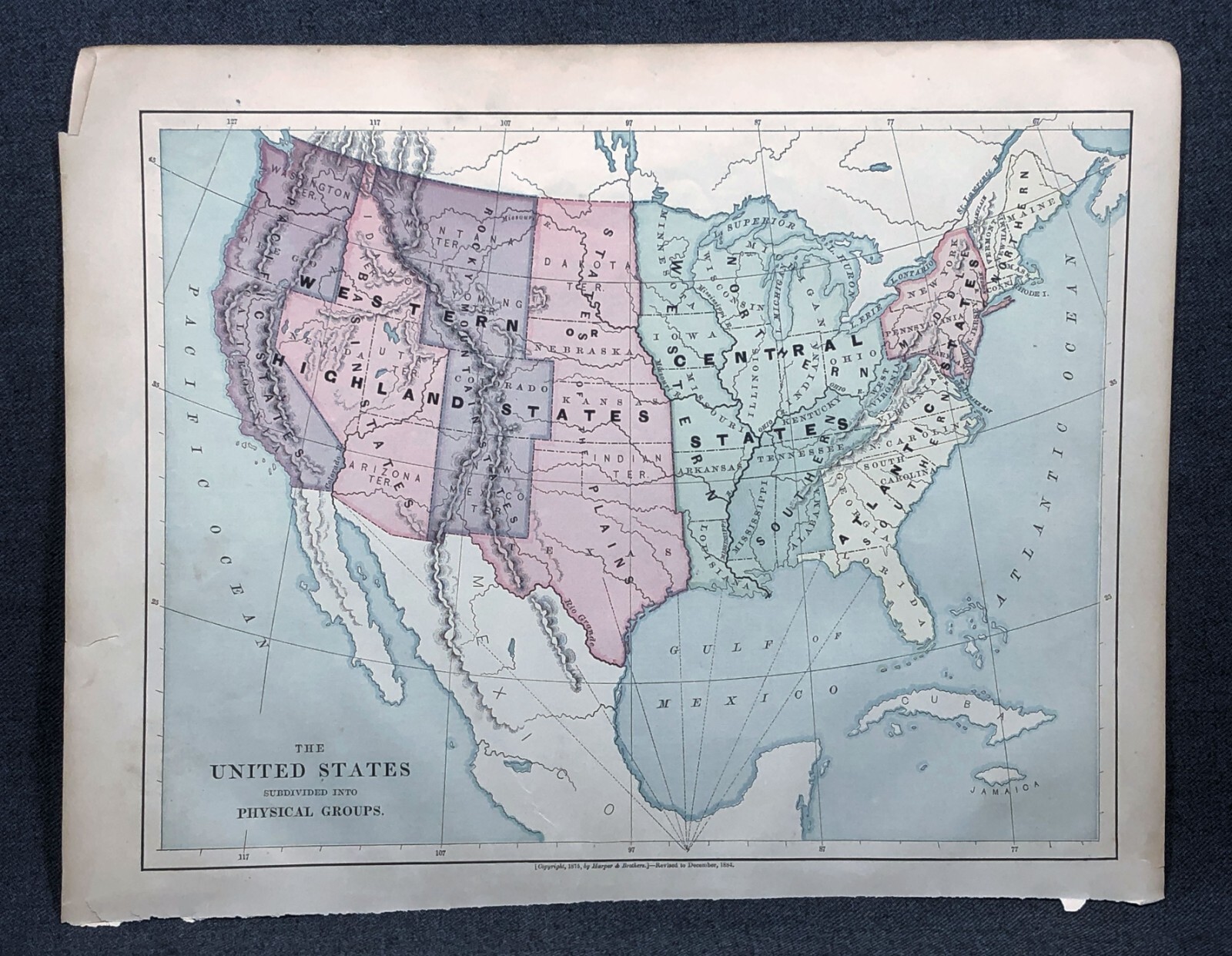 1884 North America Physical Groups Harper and Brothers Copyright 1875 Map