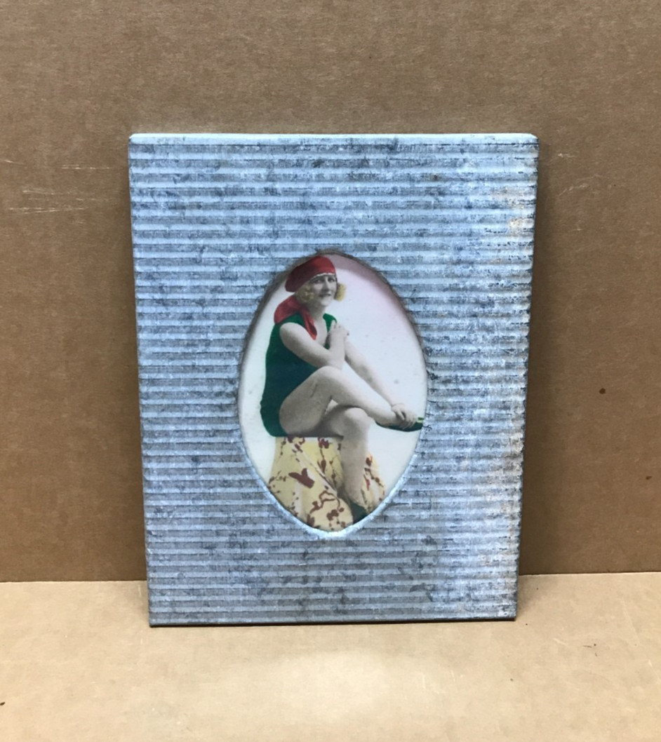 VTG Shabby 8×10 Photo 4×6 Oval Silver Tin Ceiling Picture Frame Chic Old 657-26B