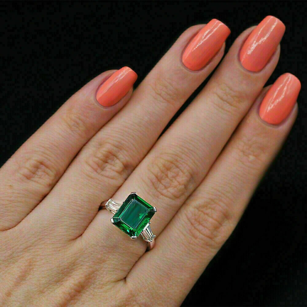 2.30 Ct Natural Emerald Diamond Engagement Wedding Ring 14K White Gold Size 7