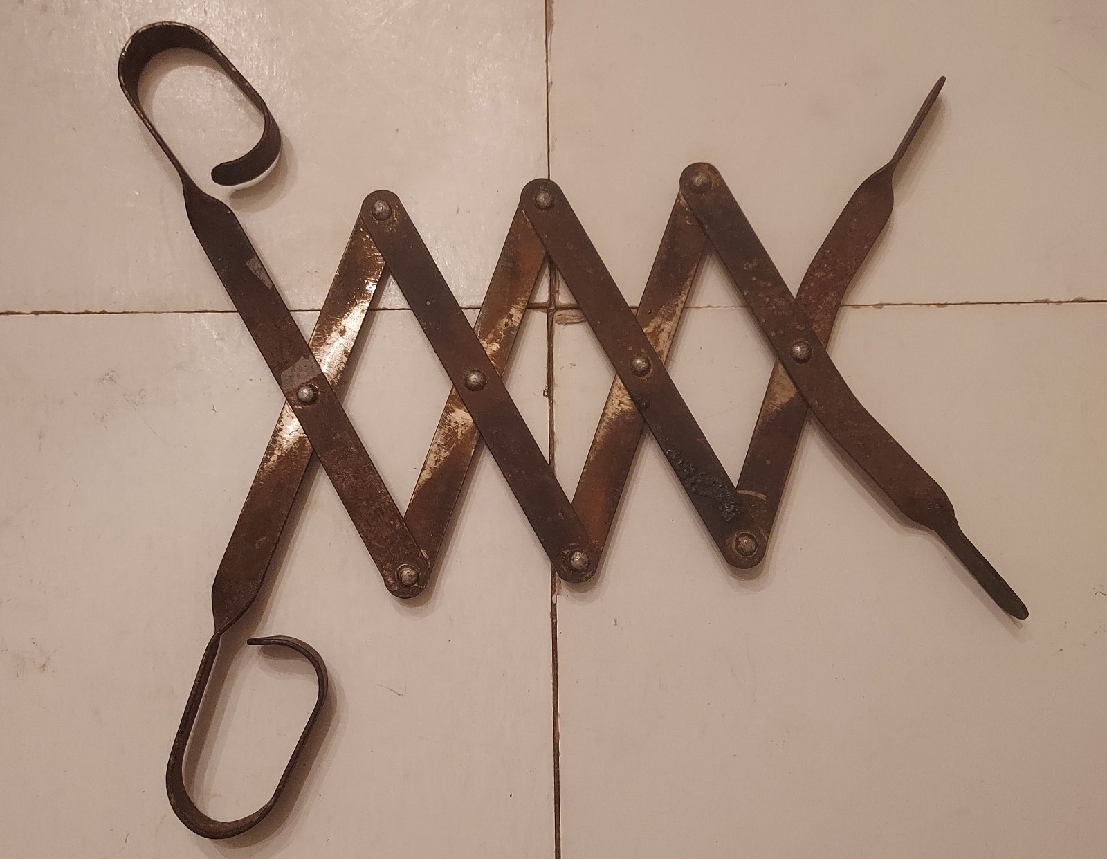 19TH century scissors type extending iron ember tongs 9 1/4 x 21 inches scarce