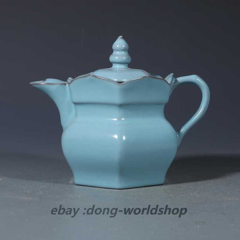 6.3″ China Song Ruyao Porcelain Sky Blue Glaze Monk’s Hat Kettle