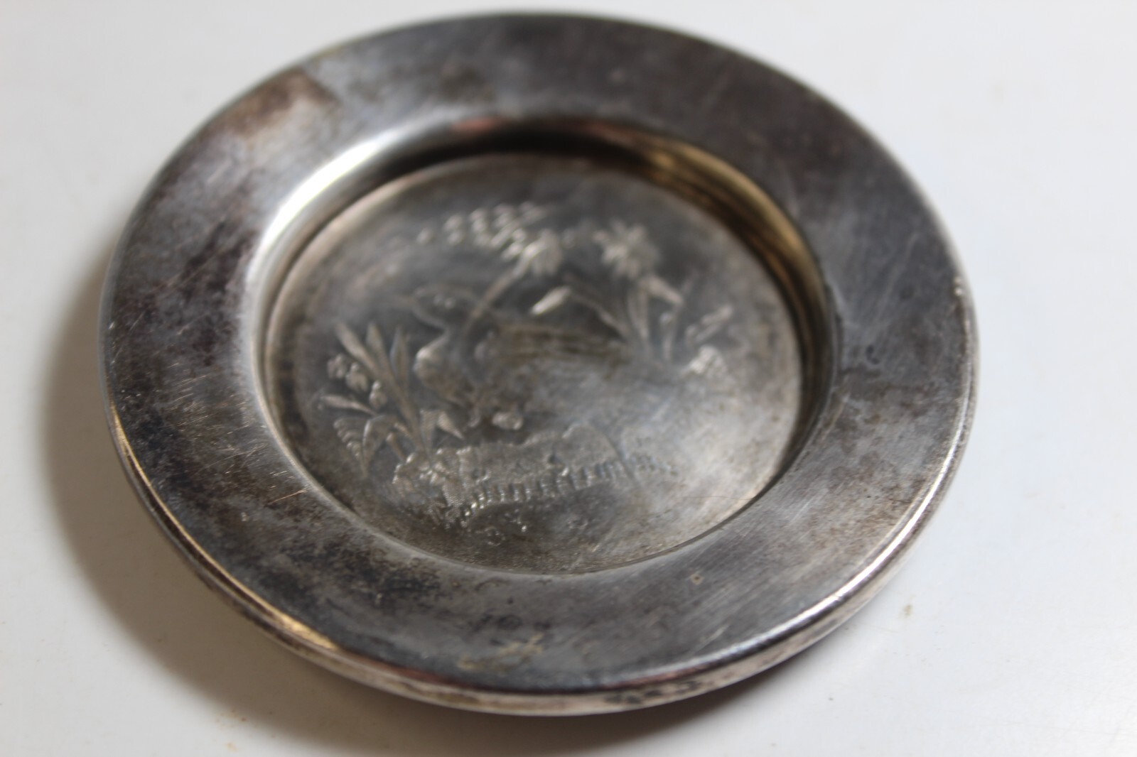 Antique Victorian E G Webster Silver Plate 2.75″ Minatare Tray or Pin Dish Bird
