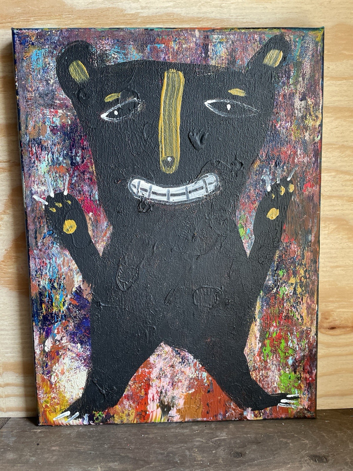 Bear Original OOAK Folk Art 9 X 12 X3/4” Wrapped Textured Canvas Annette Harford