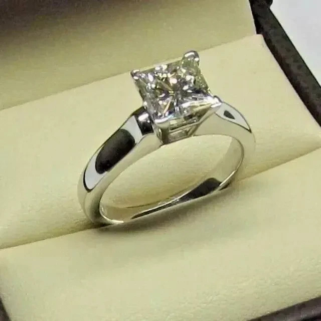 2Ct Princess-Cut Lab Created Solitaire Engagement Ring 14K White Gold Plated