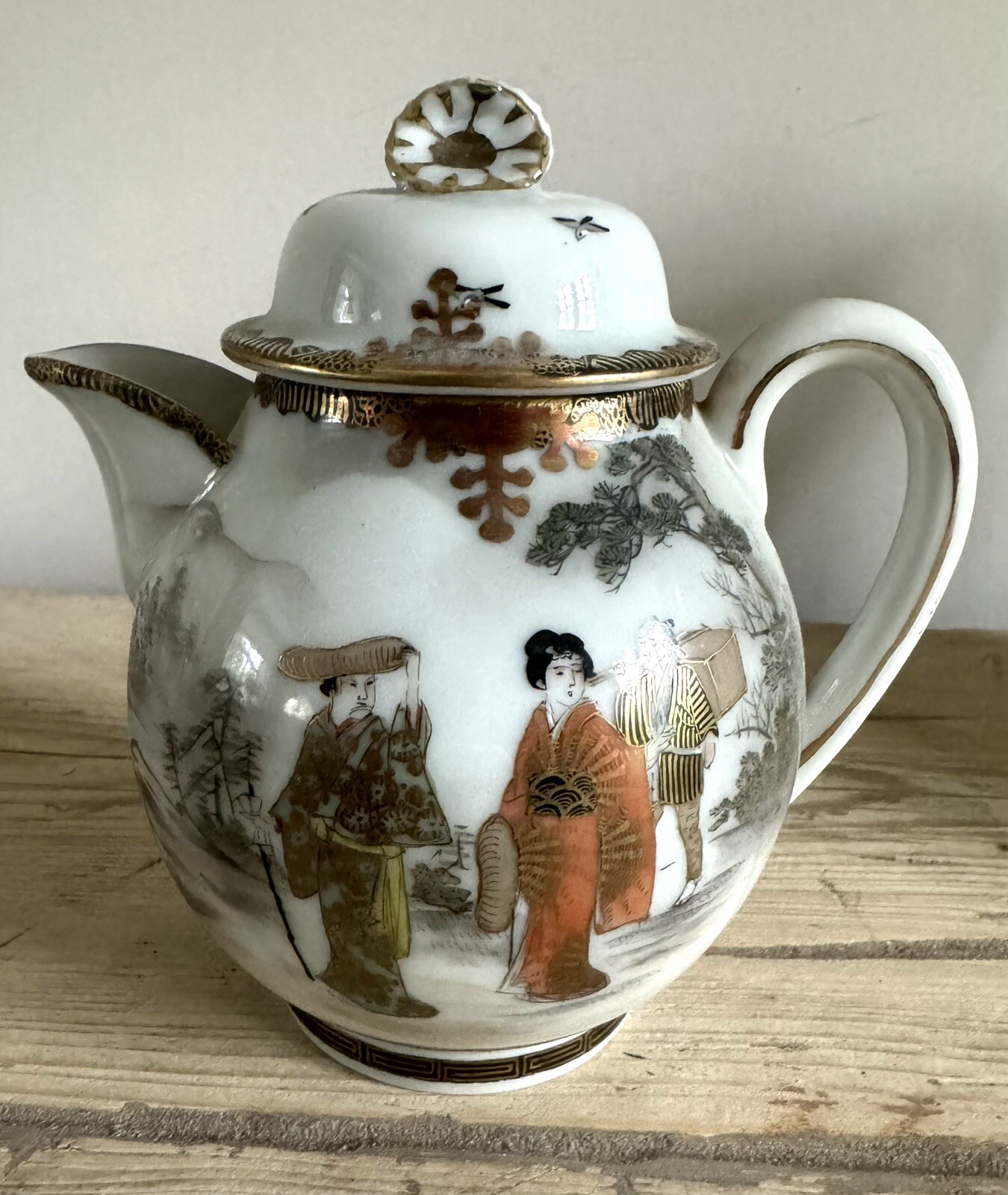 Japanese Tea Set 3 Pc. Porcelain Egg Shell Samurai Makers Mark Mamoto Zo c1900’s