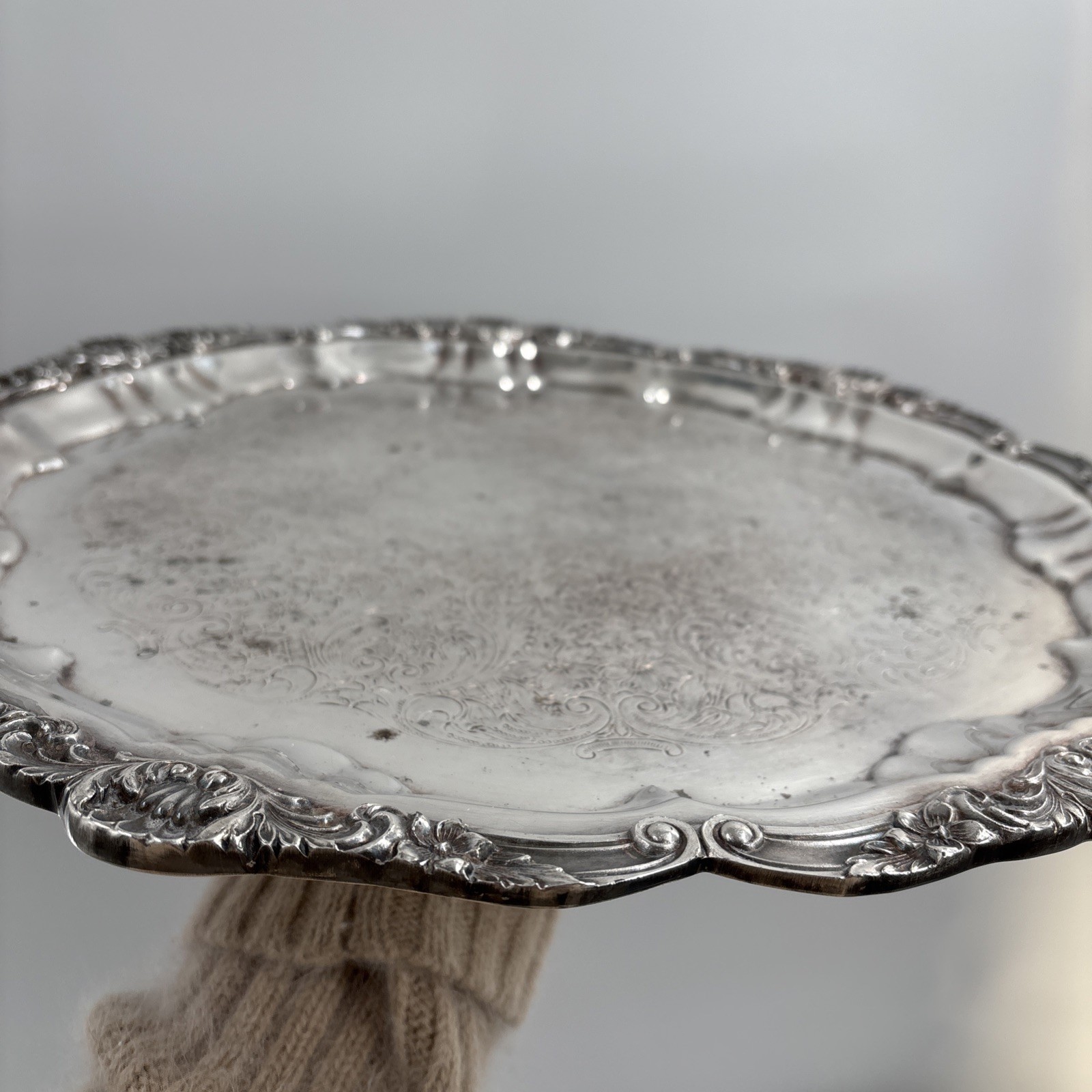 Vtg Poole Tray Silver Plated (Towle) Old English 16” Round Serving Ornate 3216