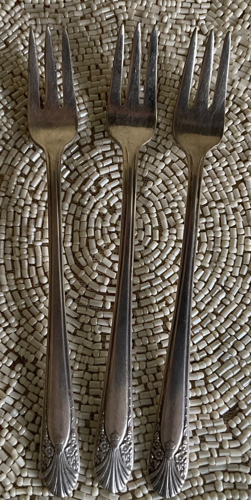 W. Crown “Radiance” Silverplate Seafood/Cocktail fork Lot of 3 1939 Art Deco5.75
