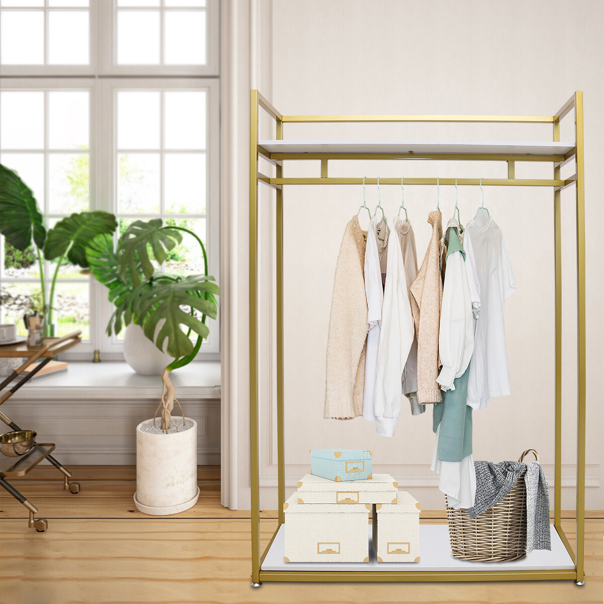 Freestanding Metal Clothes Rack Garment Rack Clothing Display Store 180cm Gold！