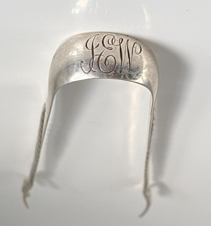 Antique c1880s Solid Silver Barley Twist Bird Claw Sugar Ice Tongs Initials JW