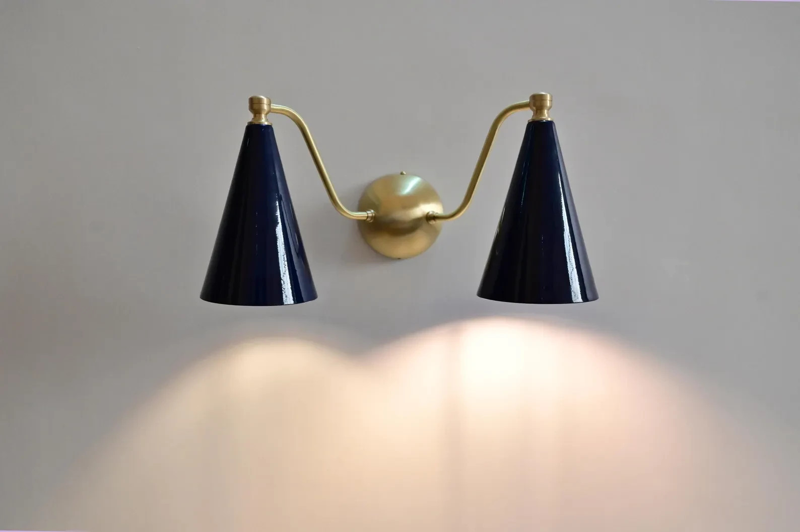 Mid Century Modern Brass Double Sconce- Handcrafted wall Lamp for Bathroom Mirro