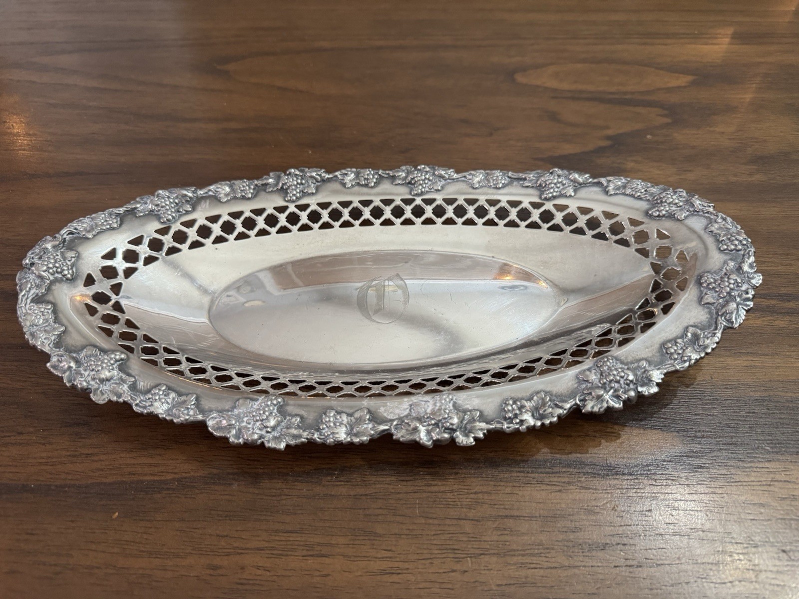 Antique Sheffield Silver Plated Oval Bread Tray Grapevine and Openwork Border