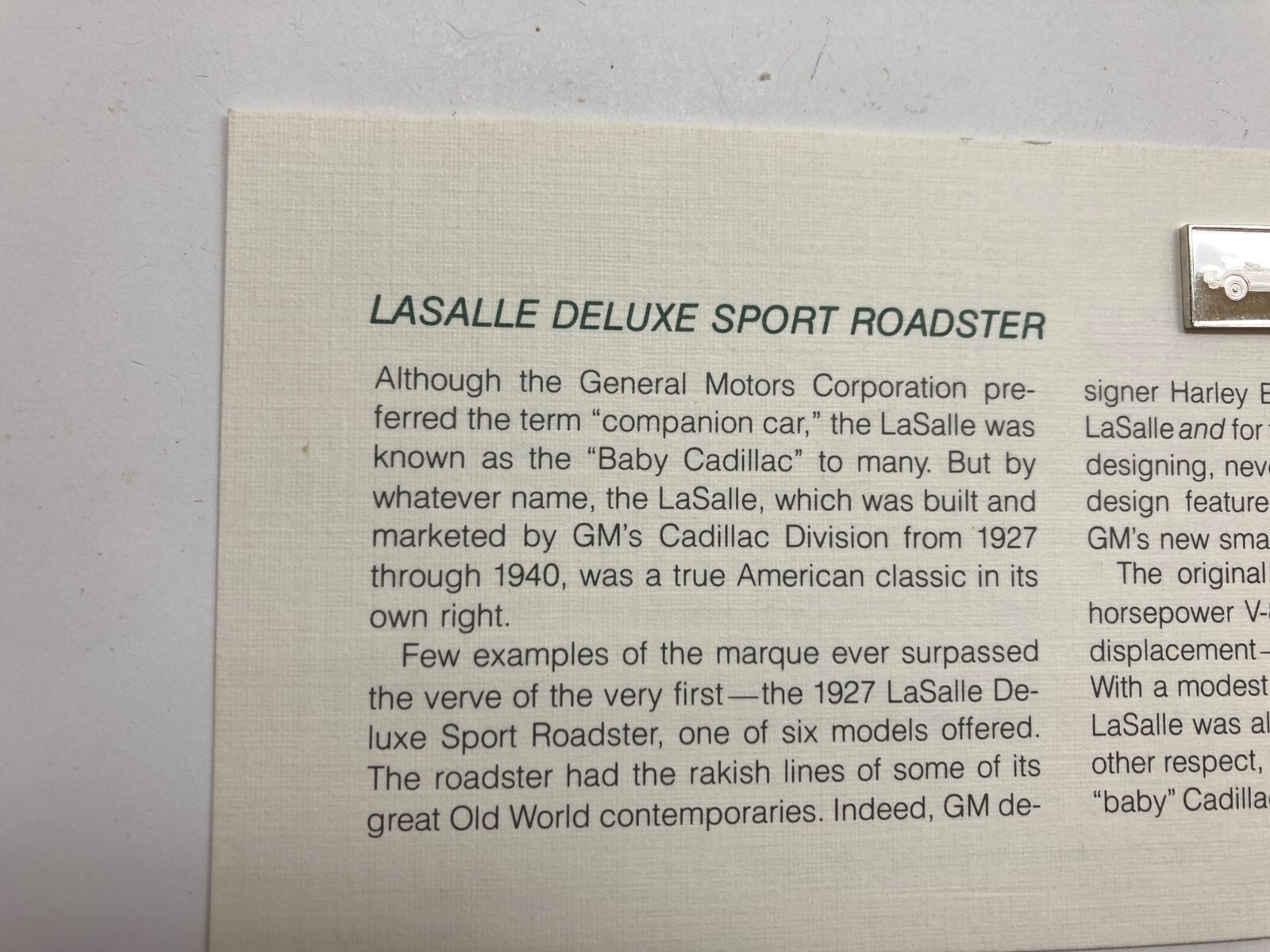 1980 Franklin Mint Classic Car Collection Silver Ingot Lasalle Deluxe sport