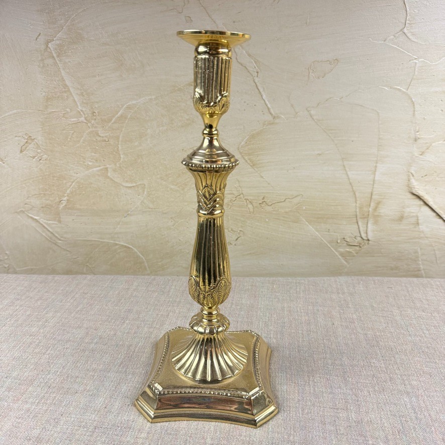 Vintage Solid Brass Candlestick Holder 11” Fluted Column Classical Regency Decor