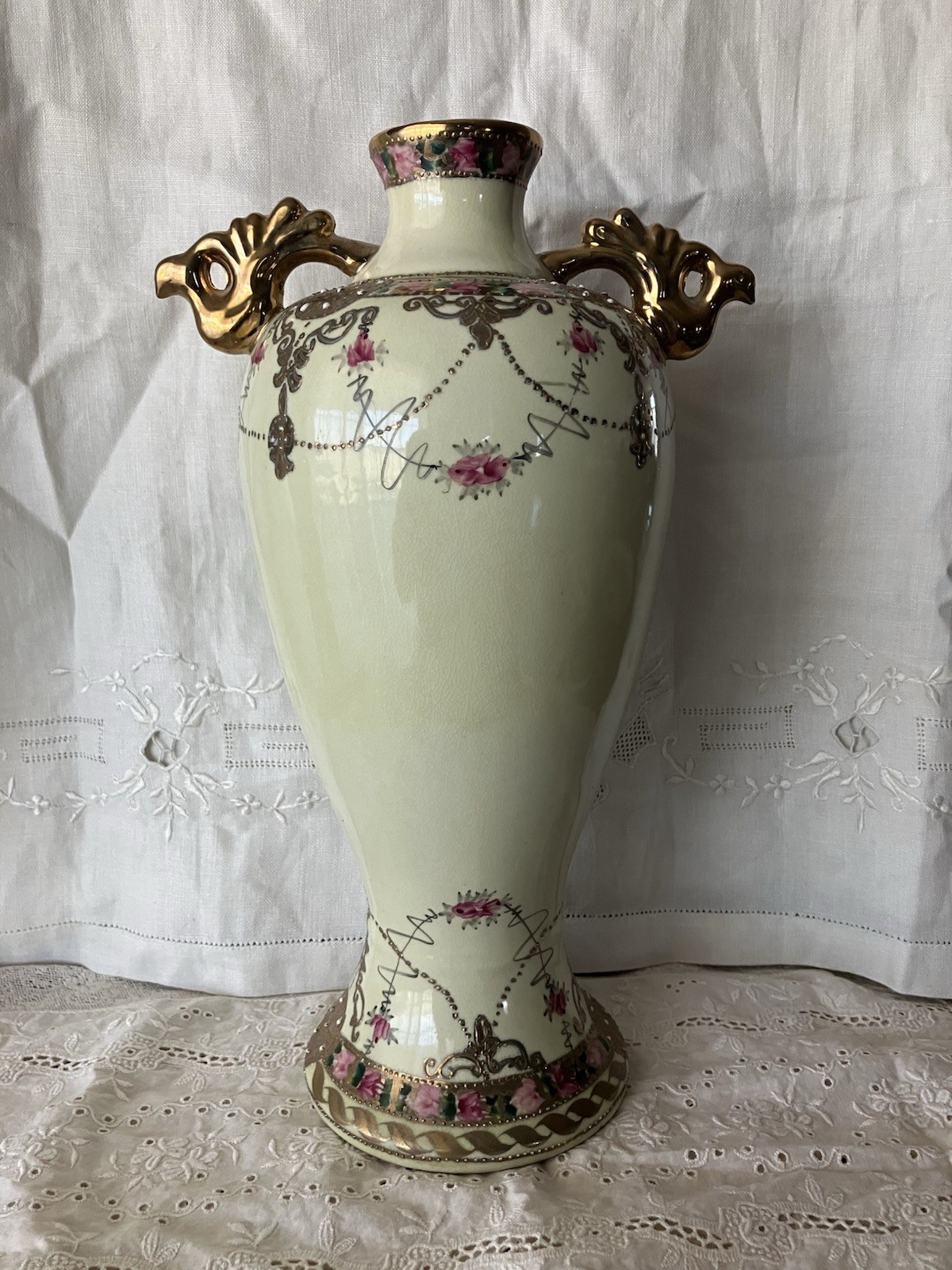nippon vase hand painted double handle