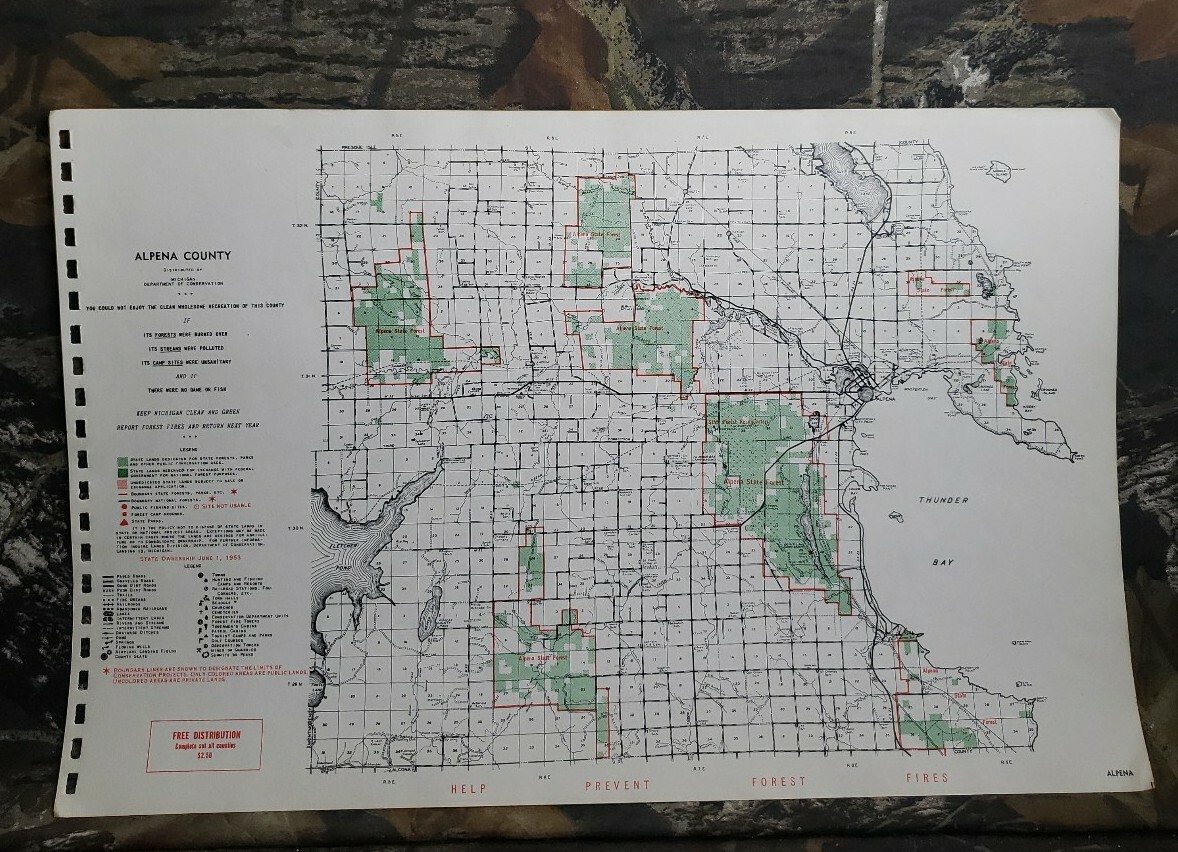 Vtg 1953 Alpena County Michigan Dept Conservation Plat Maps 11″ X 17″